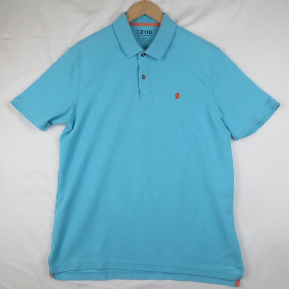 IZOD Polo Shirt Mens Large Teal Blue Short Sleeve Casual Golf Outdoor Preppy